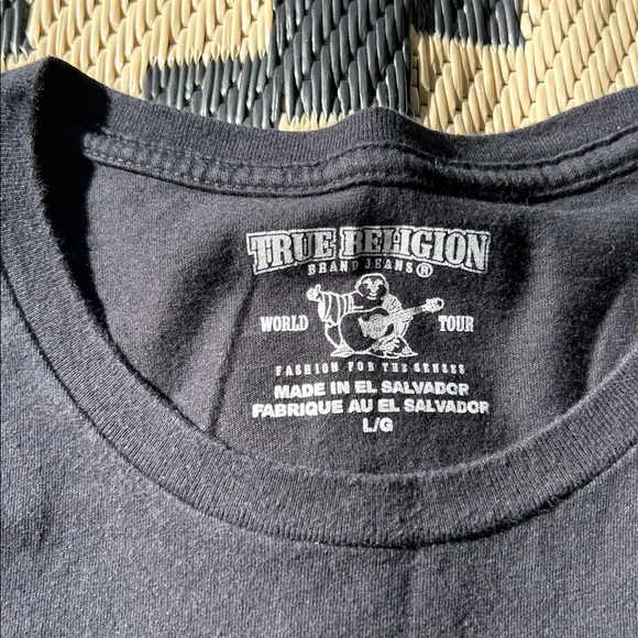 True Religion Black Tee w/Gold Guitar Buddha Graphic - Picture 5 of 5